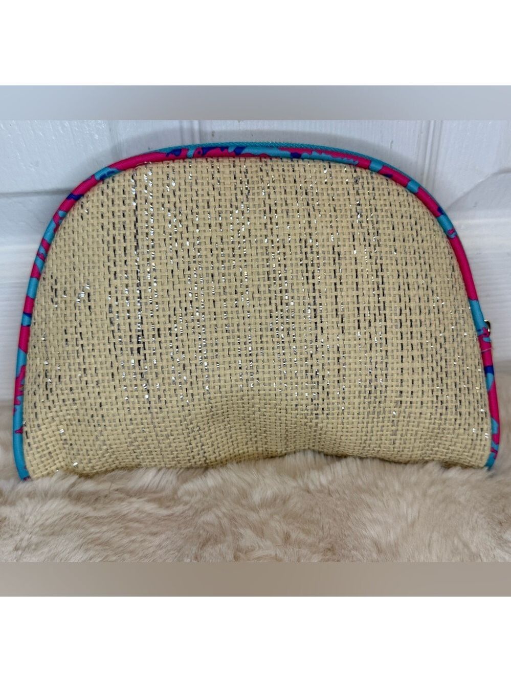 BEBE COSMETIC BAG SEMI CIRCULAR WITH BLUE AND PINK TRIM - Picture 4 of 11